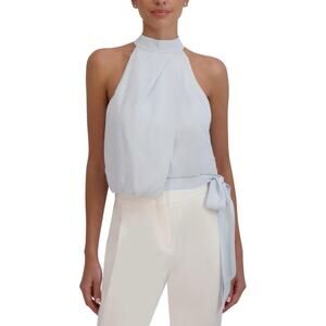 New BCBGMAXAZRIA Women Halter Neck Sleeveless Overdraped Side Tie Blouse Size L
